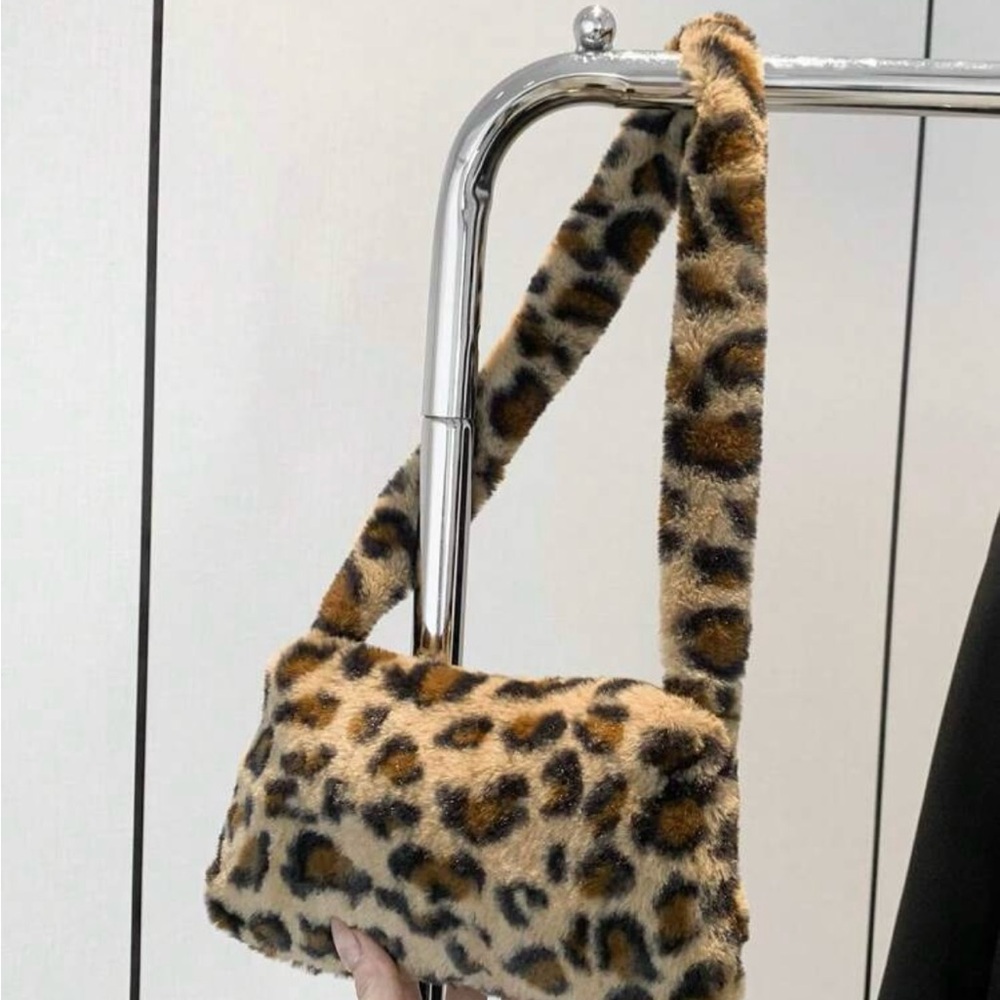 Brown and Black Leopard Print Shoulder Bag